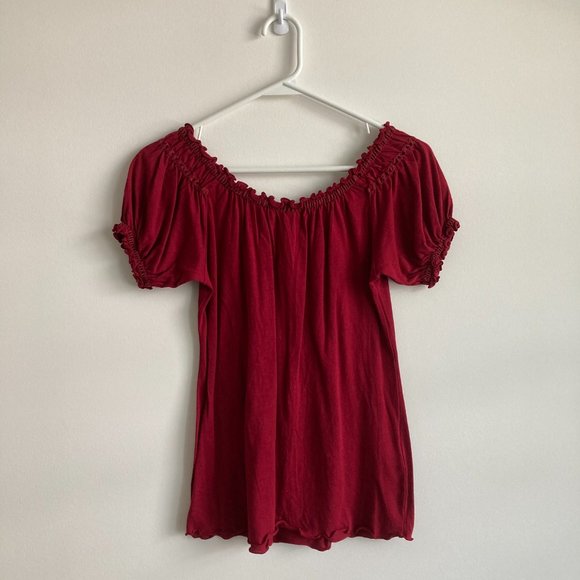 BCBG MAXAZRIA Maroon Ruffle Blouse - Picture 2 of 3